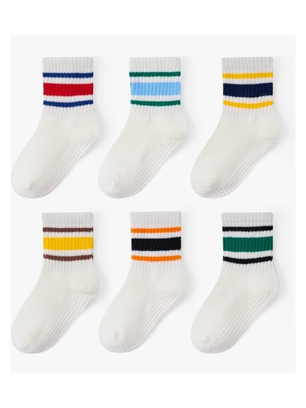Toddler Non-Slip Crew Socks - Striped Multi-Color (6-Pack)